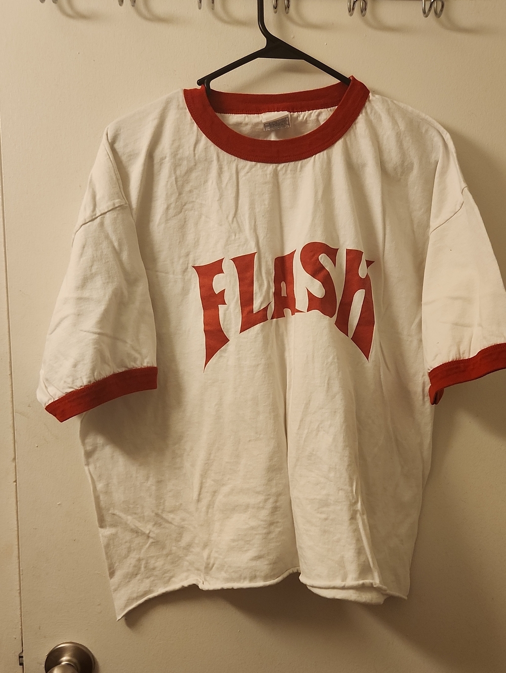 White & Red 'FLASH' Graphic Ringer Tee